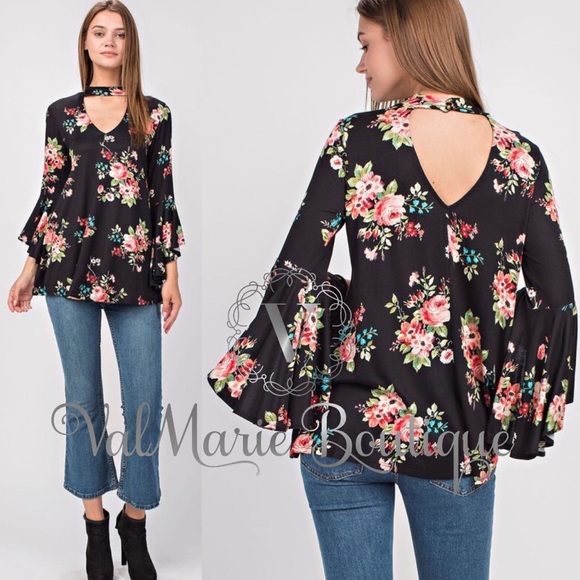 Black floral choker top - Picture 8 of 8